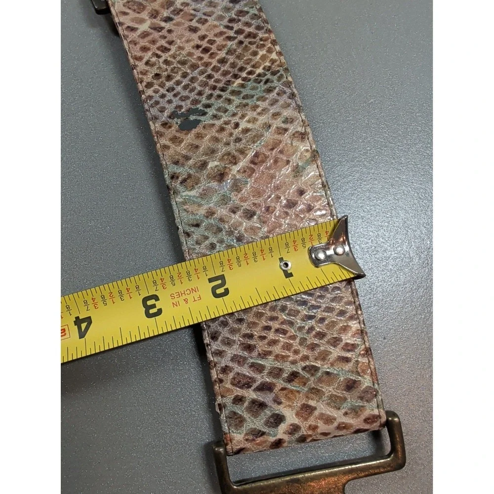 Suzi Roher Snakeskin Embossed Elastic Toggle Belt Brown Brass‎ Medium Canada